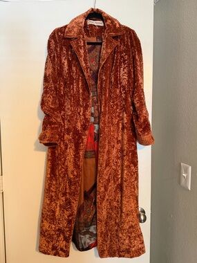 Free people Rust Velvet Long Duster Coat with Floral Lining